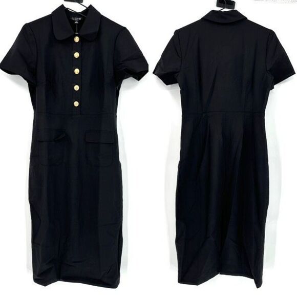 NWT J. Crew Black Collared Italian Bi-Stretch Wool Blend Midi Sheath Dress Sz 8 - Picture 12 of 12